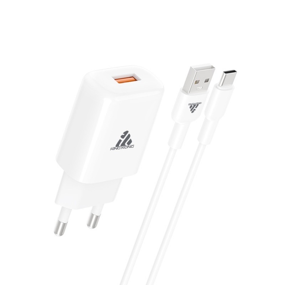 อะแดปเตอร์ KING KONG Wall USB Charger USB-A (2.4A/12W) + USB-A to USB-C Cable 1M. White (AU-50)
