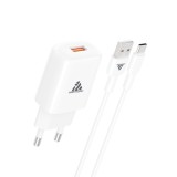 อะแดปเตอร์ KING KONG Wall USB Charger USB-A (2.4A/12W) + USB-A to USB-C Cable 1M. White (AU-50)