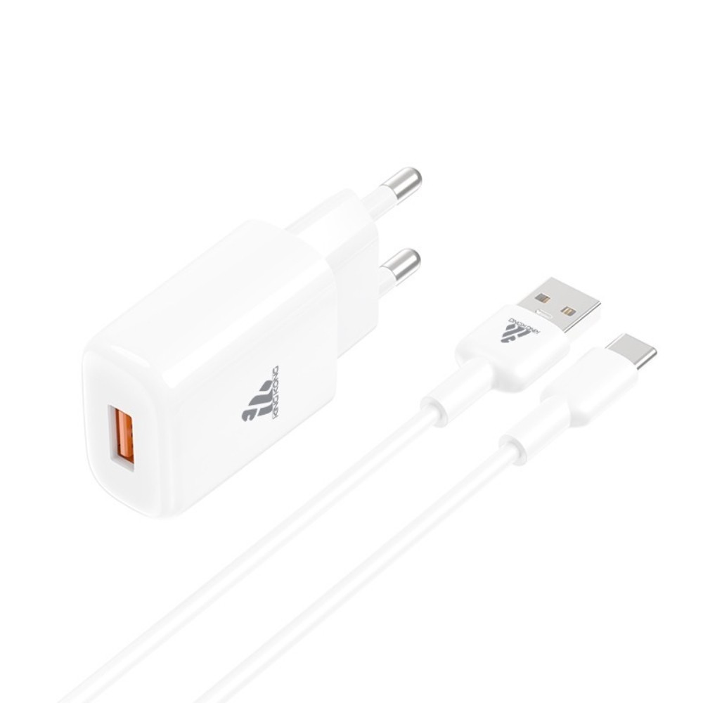 อะแดปเตอร์ KING KONG Wall USB Charger USB-A (2.4A/12W) + USB-A to USB-C Cable 1M. White (AU-50)
