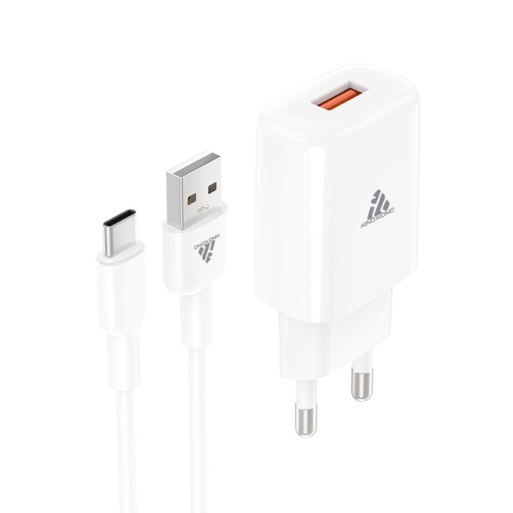 อะแดปเตอร์ KING KONG Wall USB Charger USB-A (2.4A/12W) + USB-A to USB-C Cable 1M. White (AU-50)