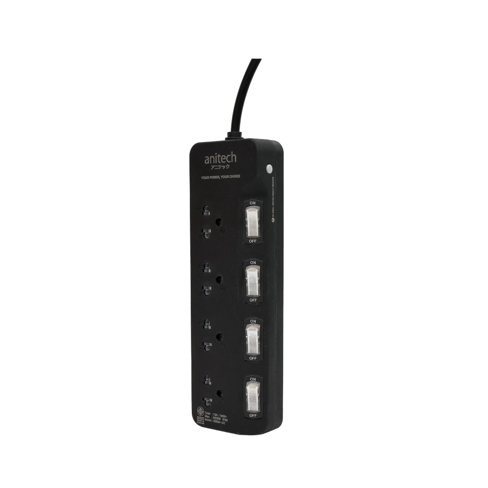 ปลั๊กไฟ Anitech TIS 2200W 4 Socket 4 Switch 3M H3634 Black