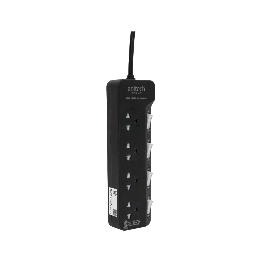 ปลั๊กไฟ Anitech TIS 2200W 4 Socket 4 Switch 3M H3634 Black
