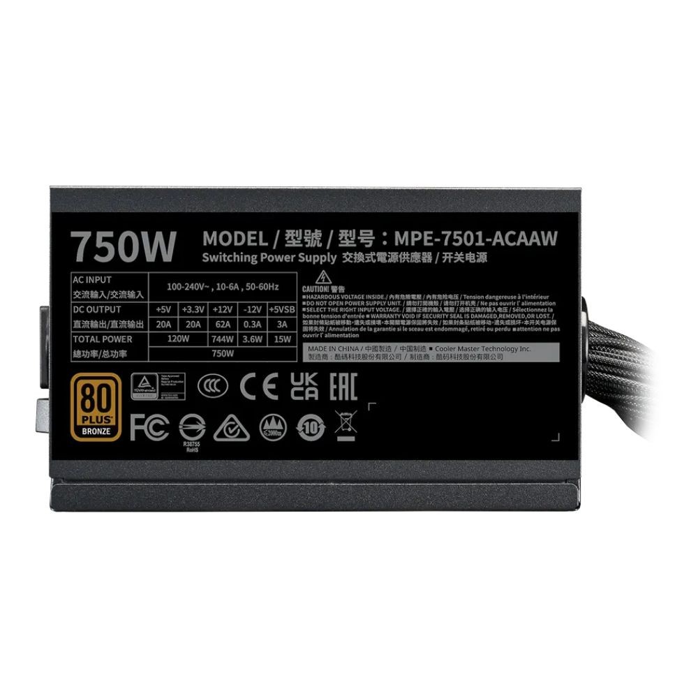 พาวเวอร์ซัพพลาย COOLER MASTER MWE V3 230V 750Watt 80 Plus Bronze (MPE-7501-ACABW-3B)
