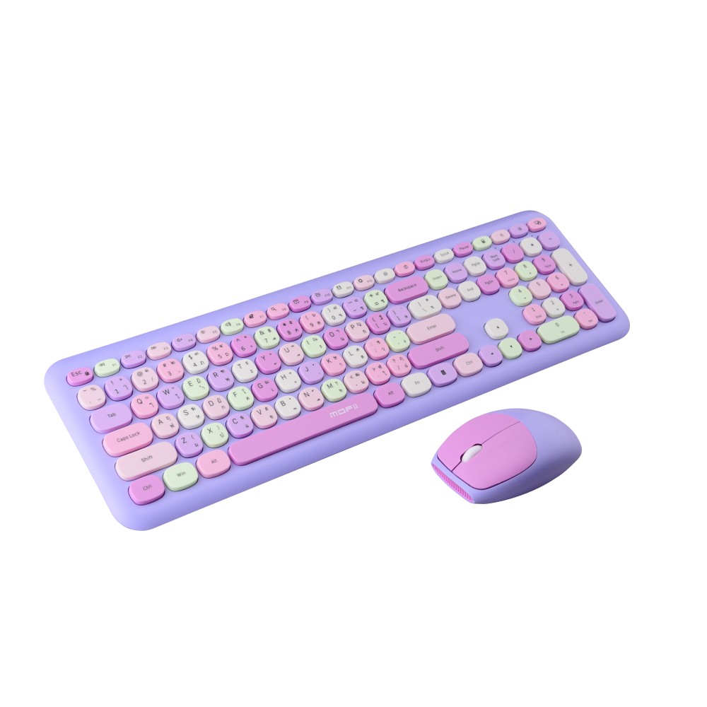 เมาส์และคีย์บอร์ดไร้สาย MOFii Wireless Mouse + Keyboard Silent Lollipop Mixed Purple (TH/EN)