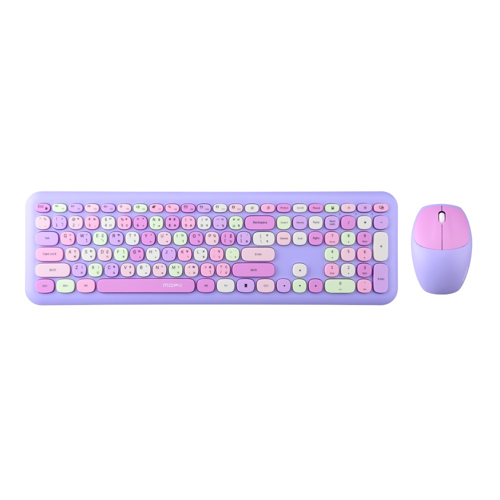 เมาส์และคีย์บอร์ดไร้สาย MOFii Wireless Mouse + Keyboard Silent Lollipop Mixed Purple (TH/EN)