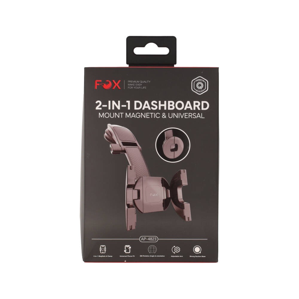 ที่วางโทรศัพท์ในรถ FOX 2-in-1 Dashboard Mount Magnetic & Universal Clamp Holder (AP-4823) Black