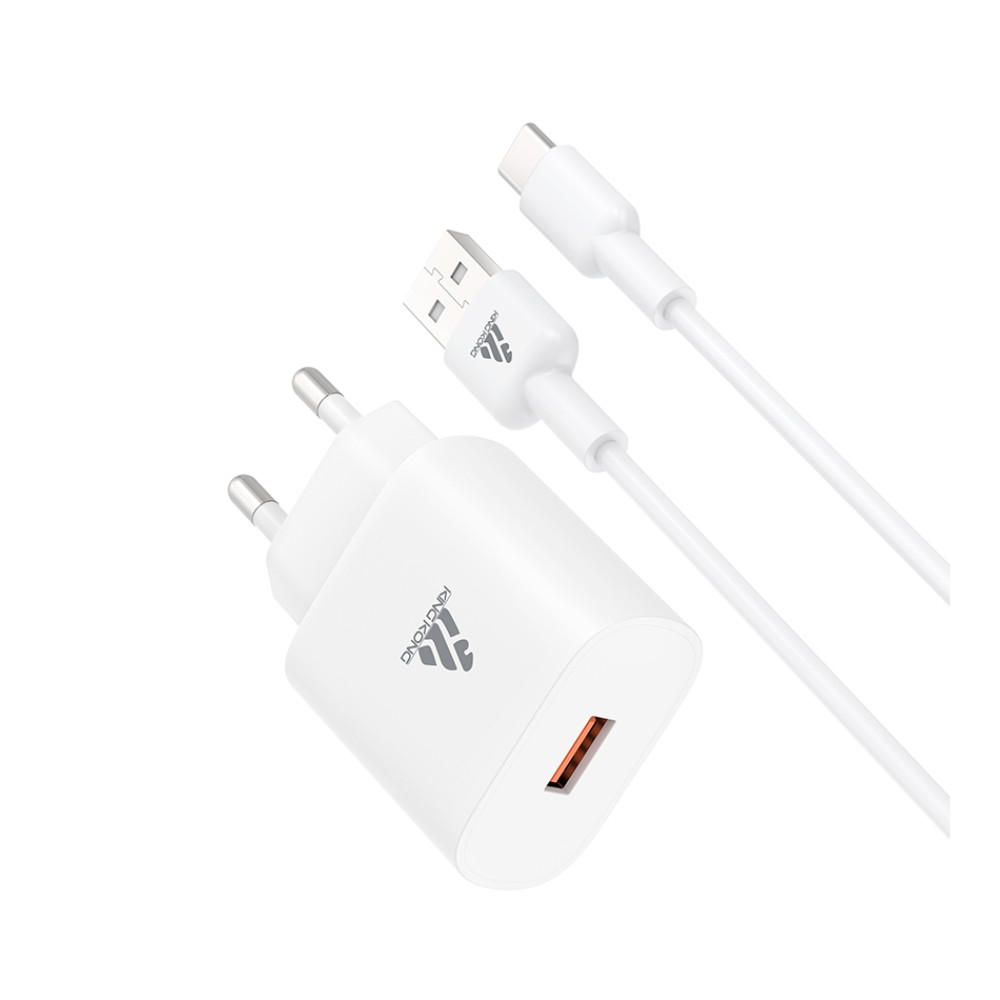 อะแดปเตอร์ KING KONG USB-A 18W QC3.0 + Type-C Cable QA18 White