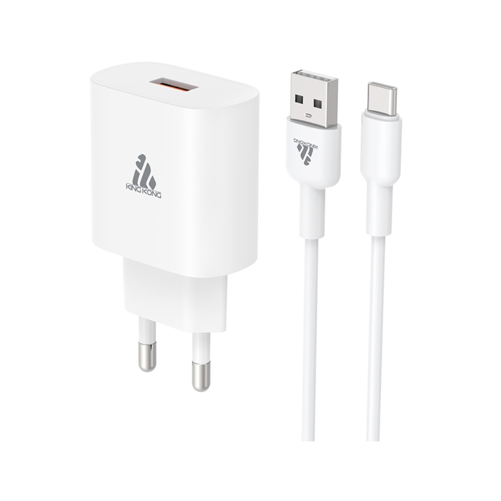 อะแดปเตอร์ KING KONG USB-A 18W QC3.0 + Type-C Cable QA18 White