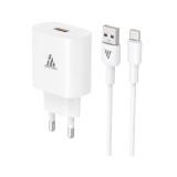 อะแดปเตอร์ KING KONG USB-A 18W QC3.0 + Type-C Cable QA18 White
