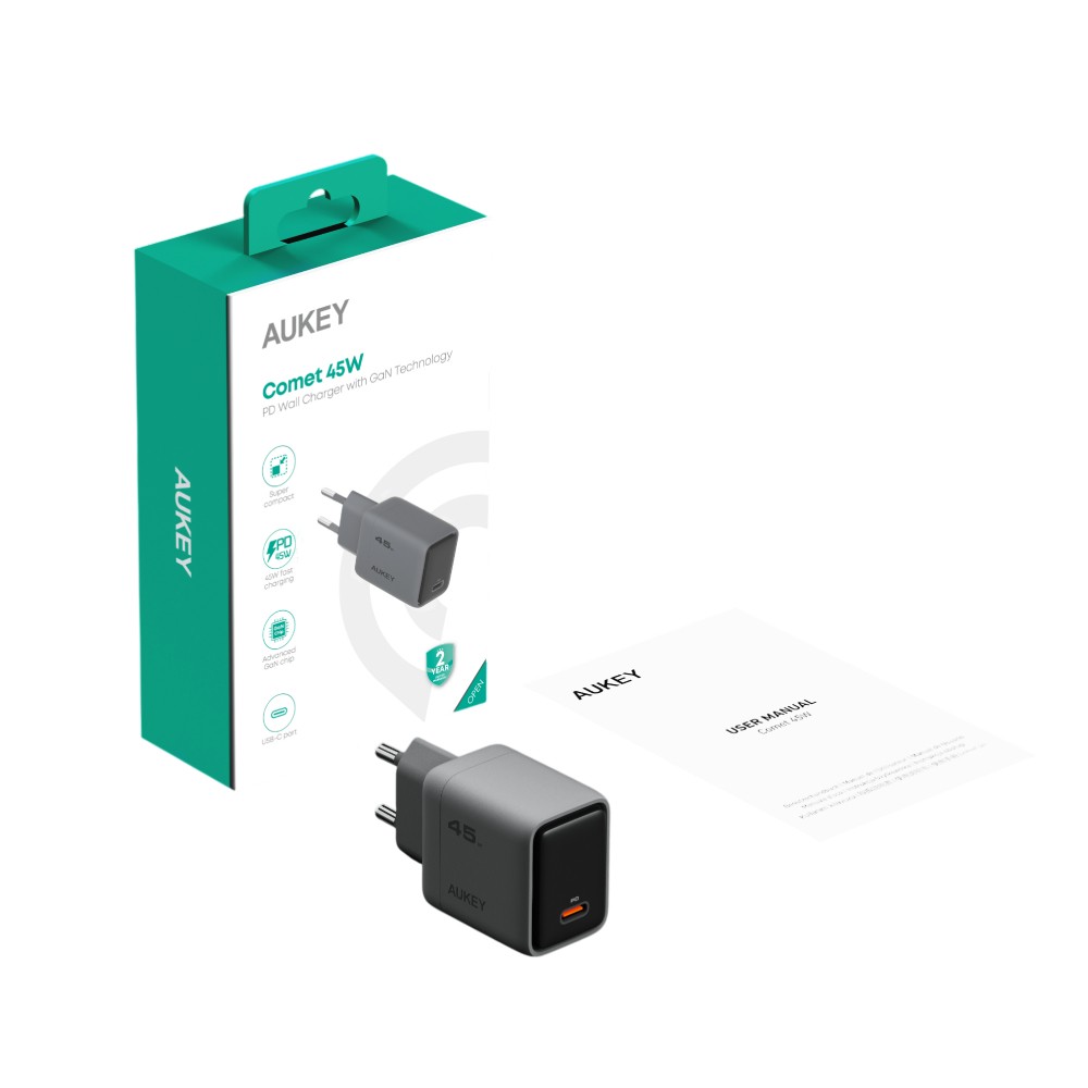 อะแดปเตอร์ AUKEY Wall USB Charger 1 USB-C Comet 45W GaN Gray (PA-C2)