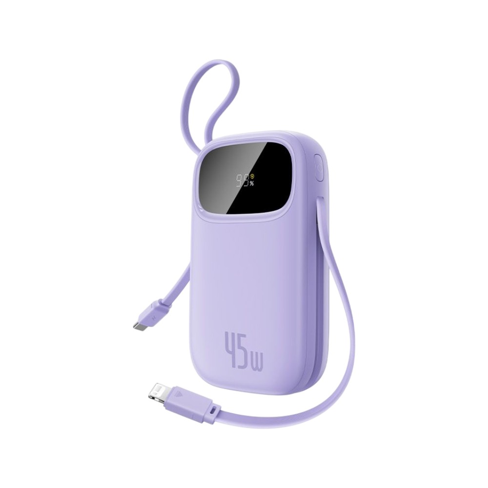 พาวเวอร์แบงค์ Baseus 10000 mAh EnerFill FC31 Display with 2 Built-in USB-C&Lightning Cables 45W Nebula Purple (CCC)