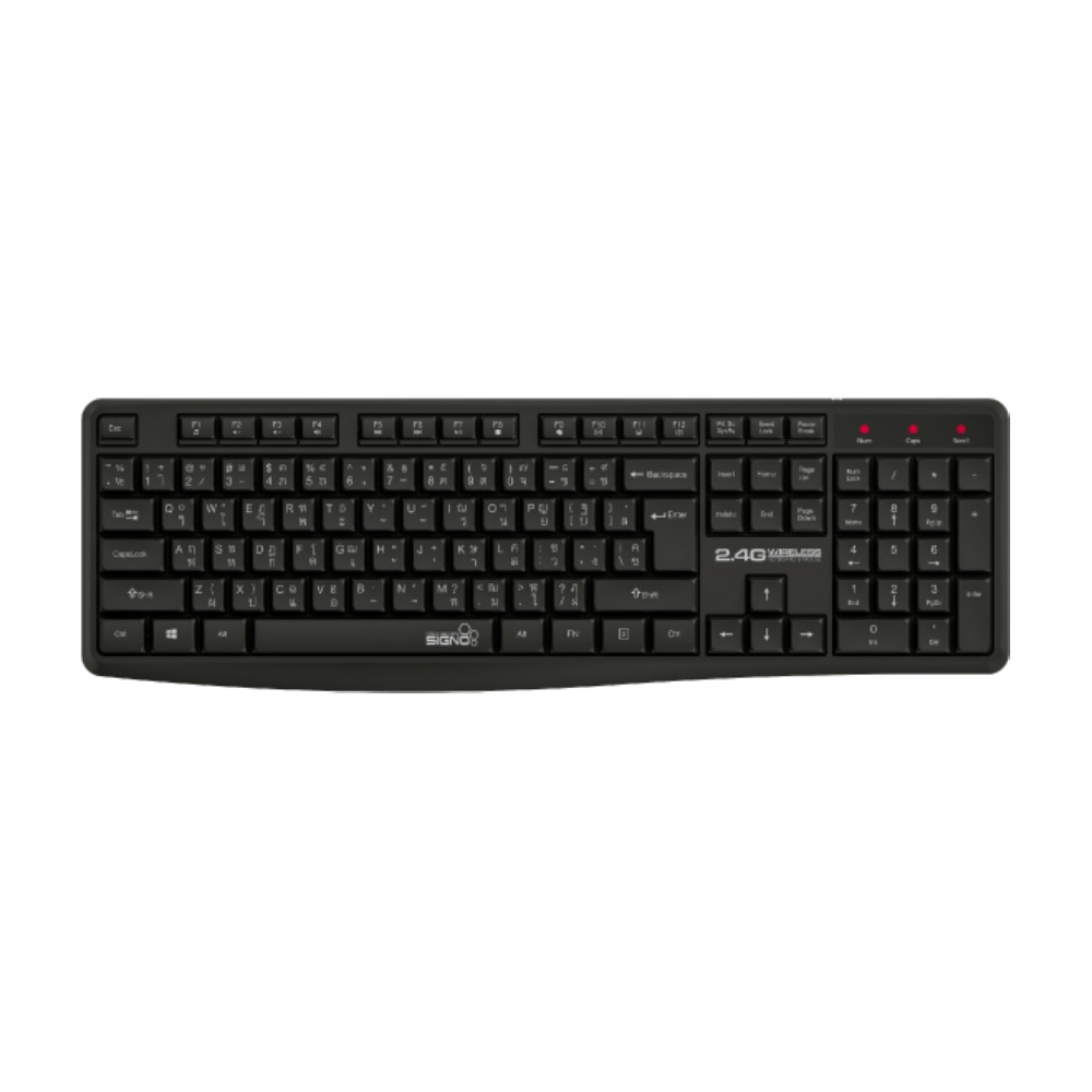 เมาส์และคีย์บอร์ด SIGNO Wireless Mouse + Keyboard KW-760+WM-106 Black (TH/EN)