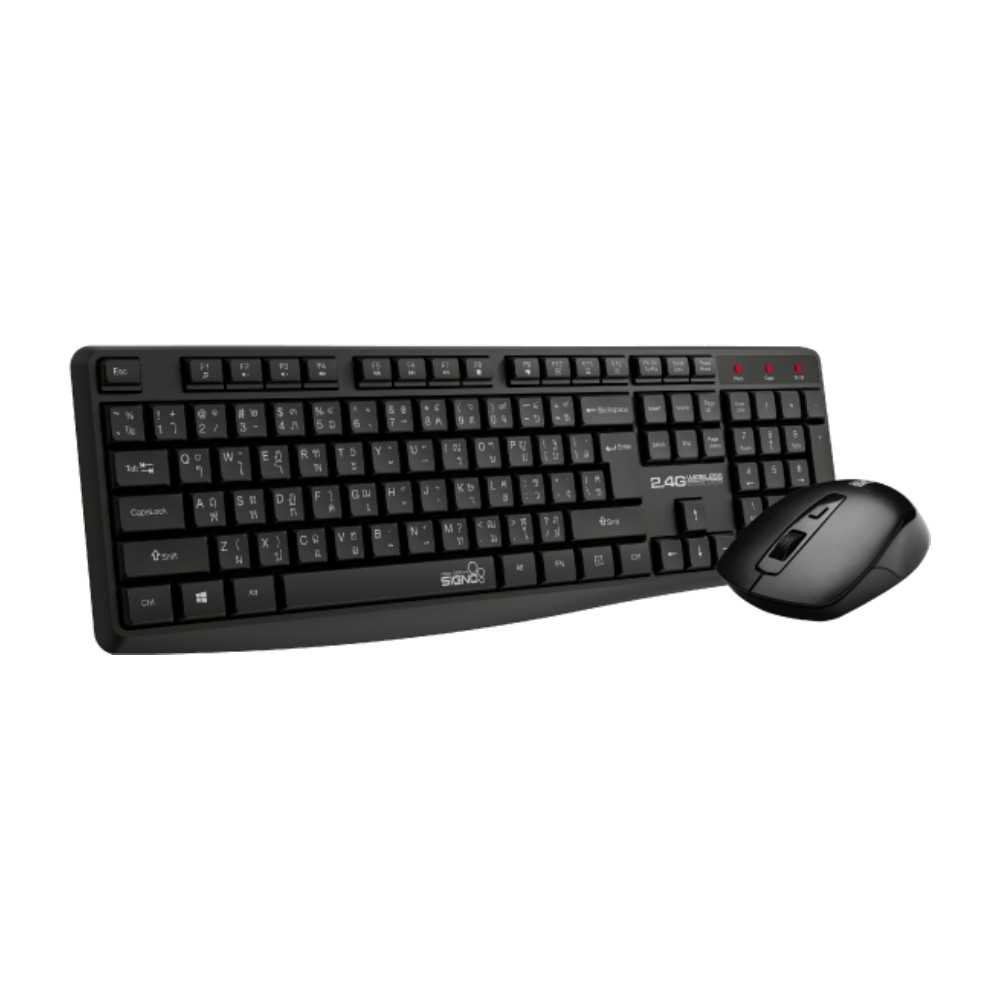 เมาส์และคีย์บอร์ด SIGNO Wireless Mouse + Keyboard KW-760+WM-106 Black (TH/EN)