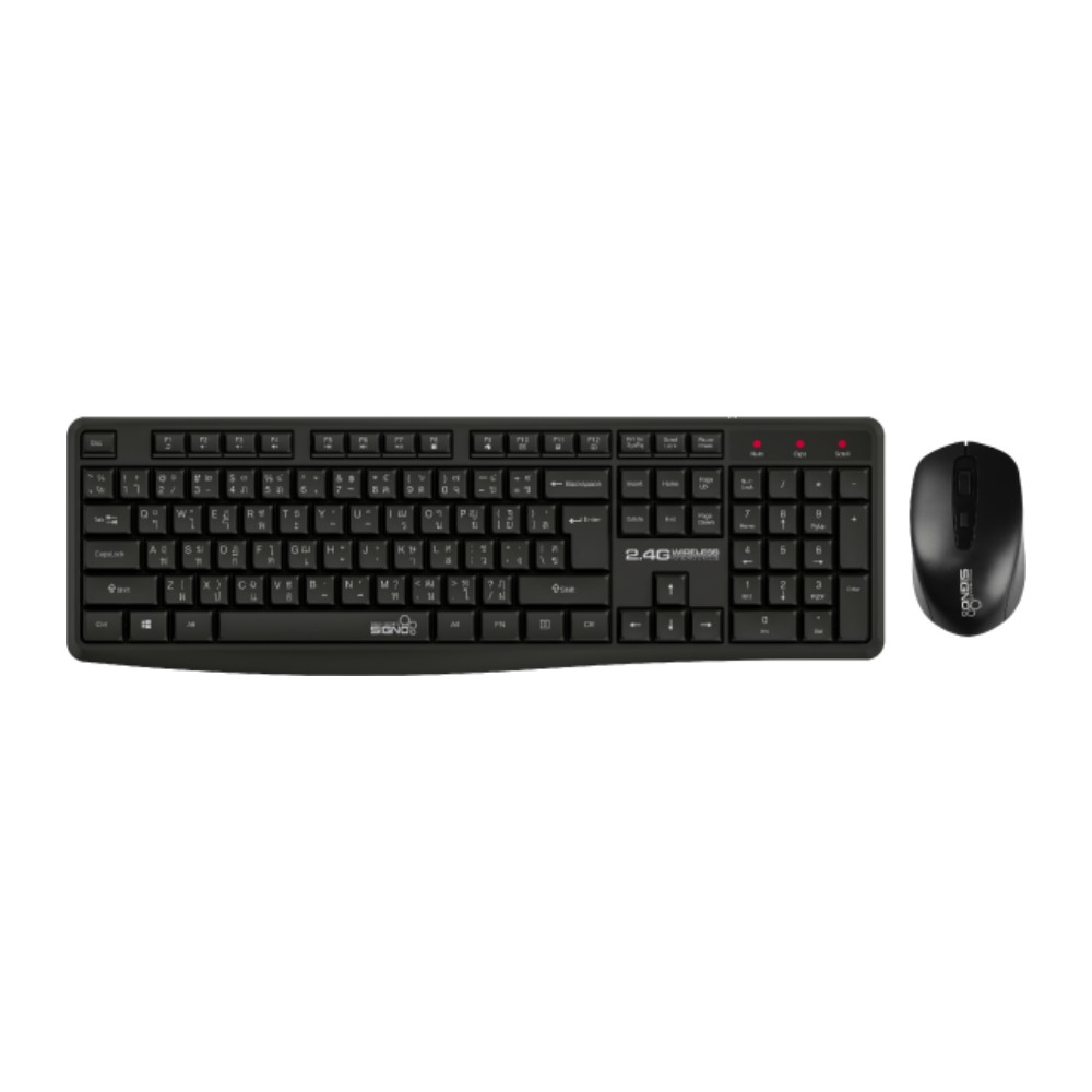 เมาส์และคีย์บอร์ด SIGNO Wireless Mouse + Keyboard KW-760+WM-106 Black (TH/EN)