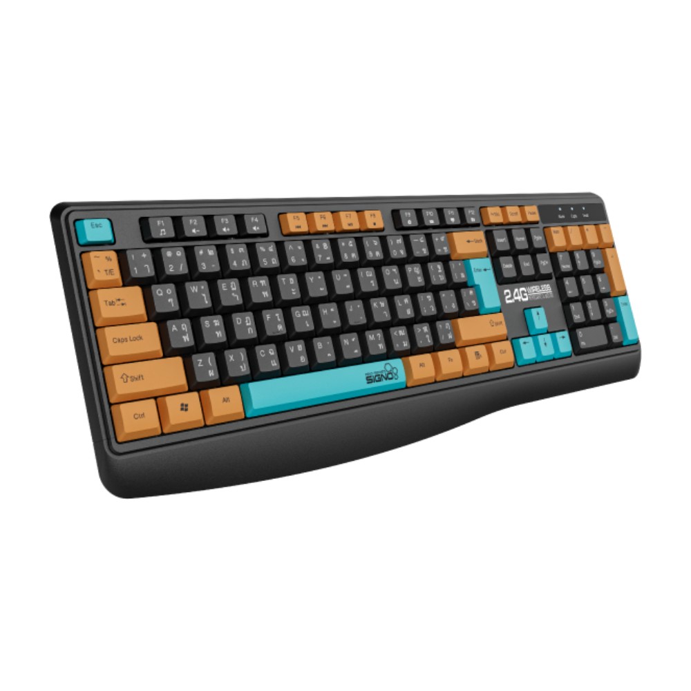 เมาส์และคีย์บอร์ด SIGNO Wireless Mouse + Keyboard KW-770+WM-107 Black (TH/EN)