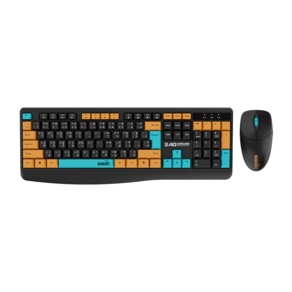 เมาส์และคีย์บอร์ด SIGNO Wireless Mouse + Keyboard KW-770+WM-107 Black (TH/EN)