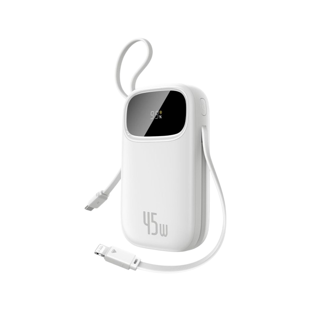 พาวเวอร์แบงค์ Baseus 10000 mAh EnerFill FC31 Display with 2 Built-in USB-C&Lightning Cables 45W Moon White (CCC)