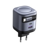 อะแดปเตอร์ Ugreen Wall USB Charger 1 USB-A/1 USB-C (PD45W) Retractable Cable GaN Gray (75596)