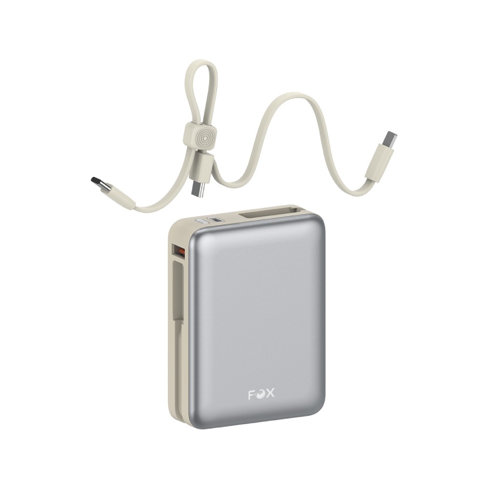 พาวเวอร์แบงค์ FOX Mini 3-in-1 Built-in USB-C & Lightning Cables UP2001 Silver (CCC)