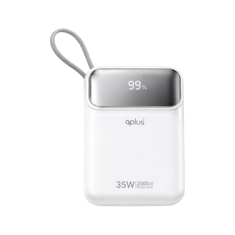 พาวเวอร์แบงค์ QPLUS 20000 mAh built-in Lightning/USB-C cable PD35W M52 (CCC) White