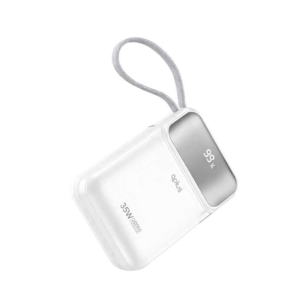 พาวเวอร์แบงค์ QPLUS 20000 mAh built-in Lightning/USB-C cable PD35W M52 (CCC) White