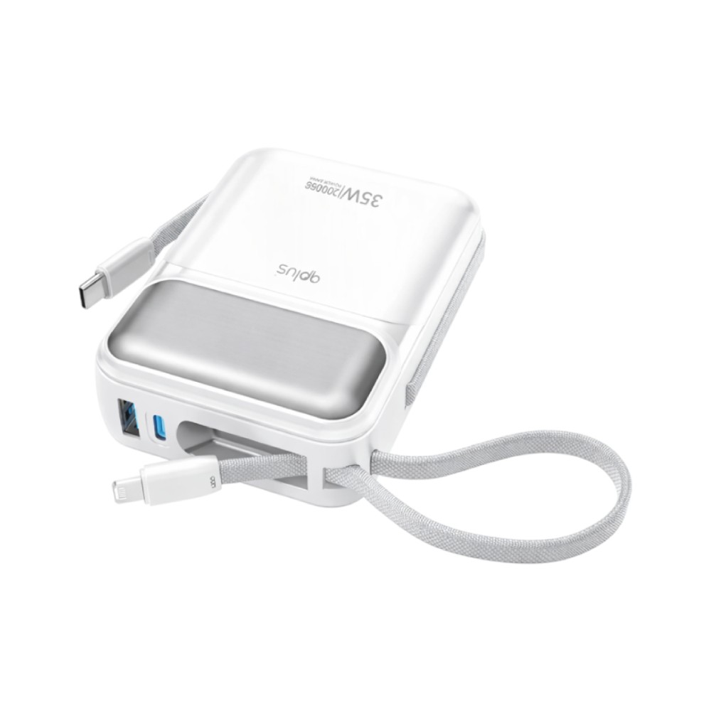 พาวเวอร์แบงค์ QPLUS 20000 mAh built-in Lightning/USB-C cable PD35W M52 (CCC) White