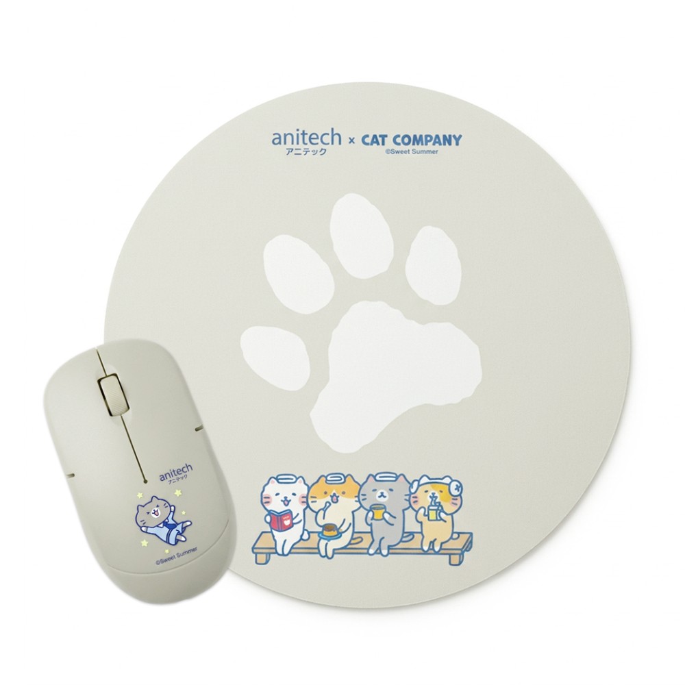 เมาส์ไร้สาย+แผ่นรองเมาส์ Anitech Cat Company (Cat-WMP01-GY) Gray