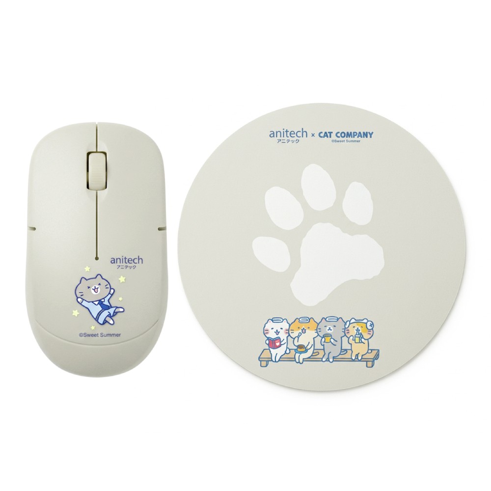 เมาส์ไร้สาย+แผ่นรองเมาส์ Anitech Cat Company (Cat-WMP01-GY) Gray