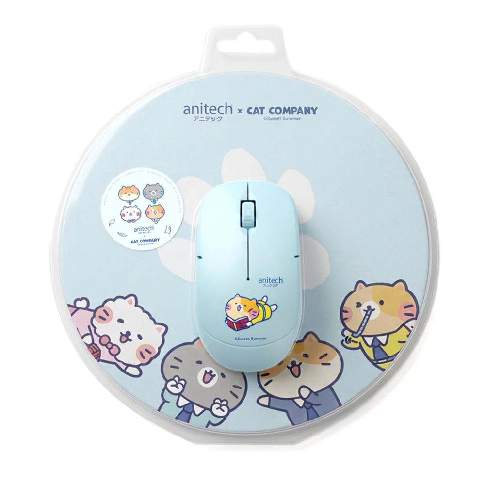 เมาส์ไร้สาย+แผ่นรองเมาส์ Anitech Cat Company (Cat-WMP01-BL) Blue