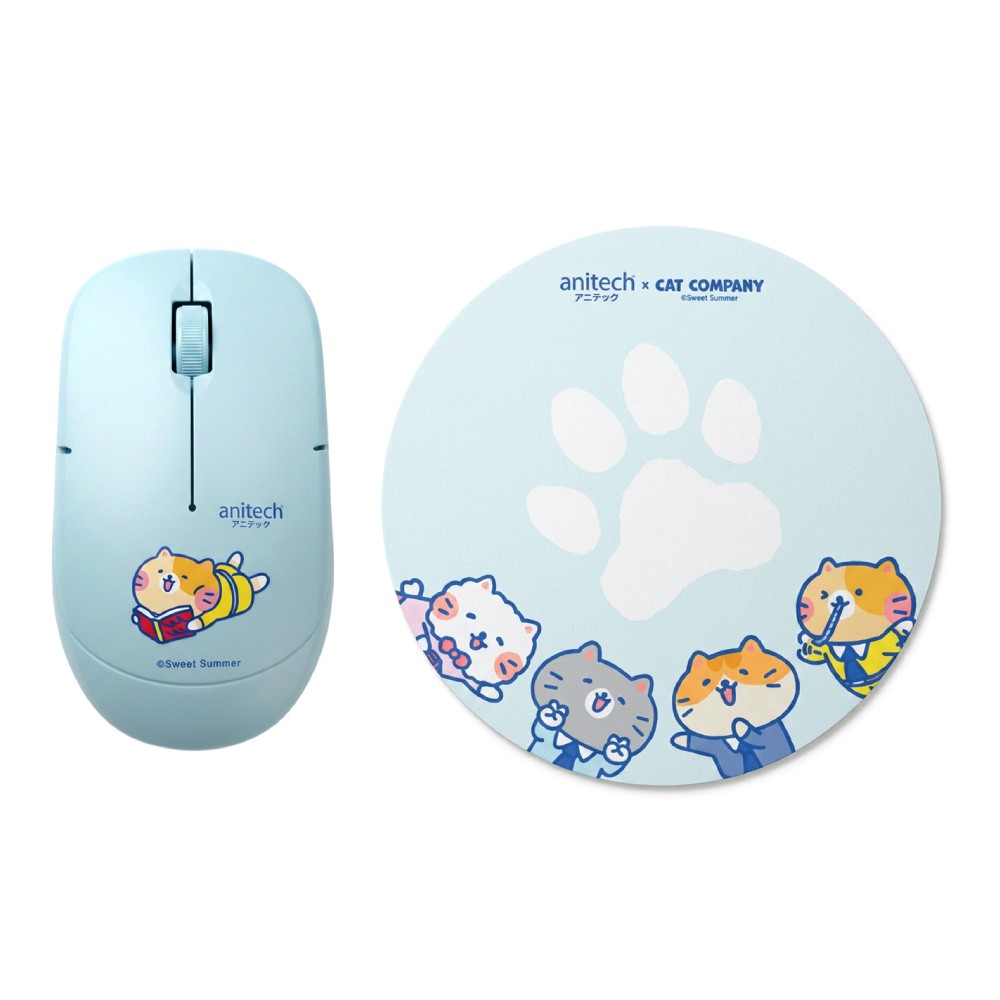 เมาส์ไร้สาย+แผ่นรองเมาส์ Anitech Cat Company (Cat-WMP01-BL) Blue
