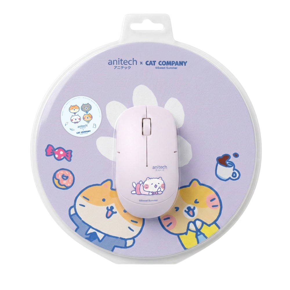 เมาส์ไร้สาย+แผ่นรองเมาส์ Anitech Cat Company (Cat-WMP01-PU) Purple