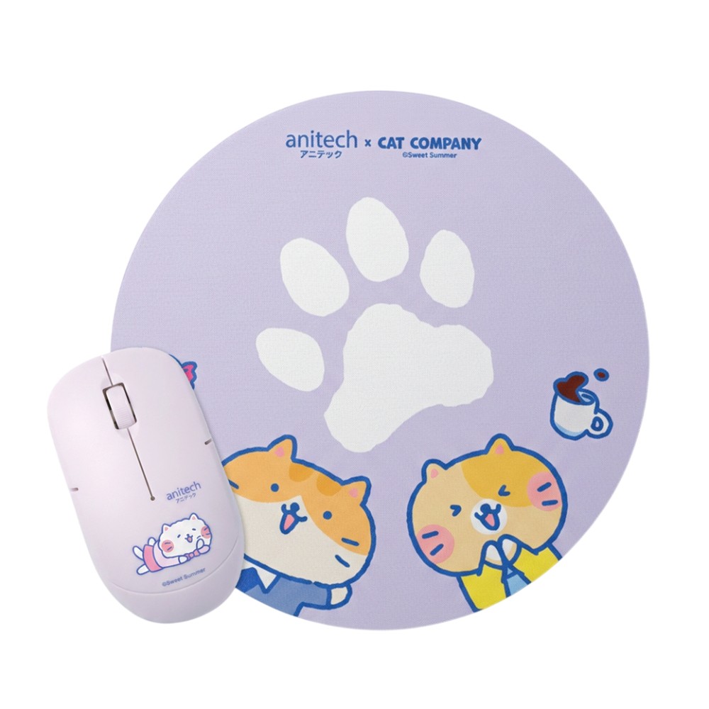 เมาส์ไร้สาย+แผ่นรองเมาส์ Anitech Cat Company (Cat-WMP01-PU) Purple