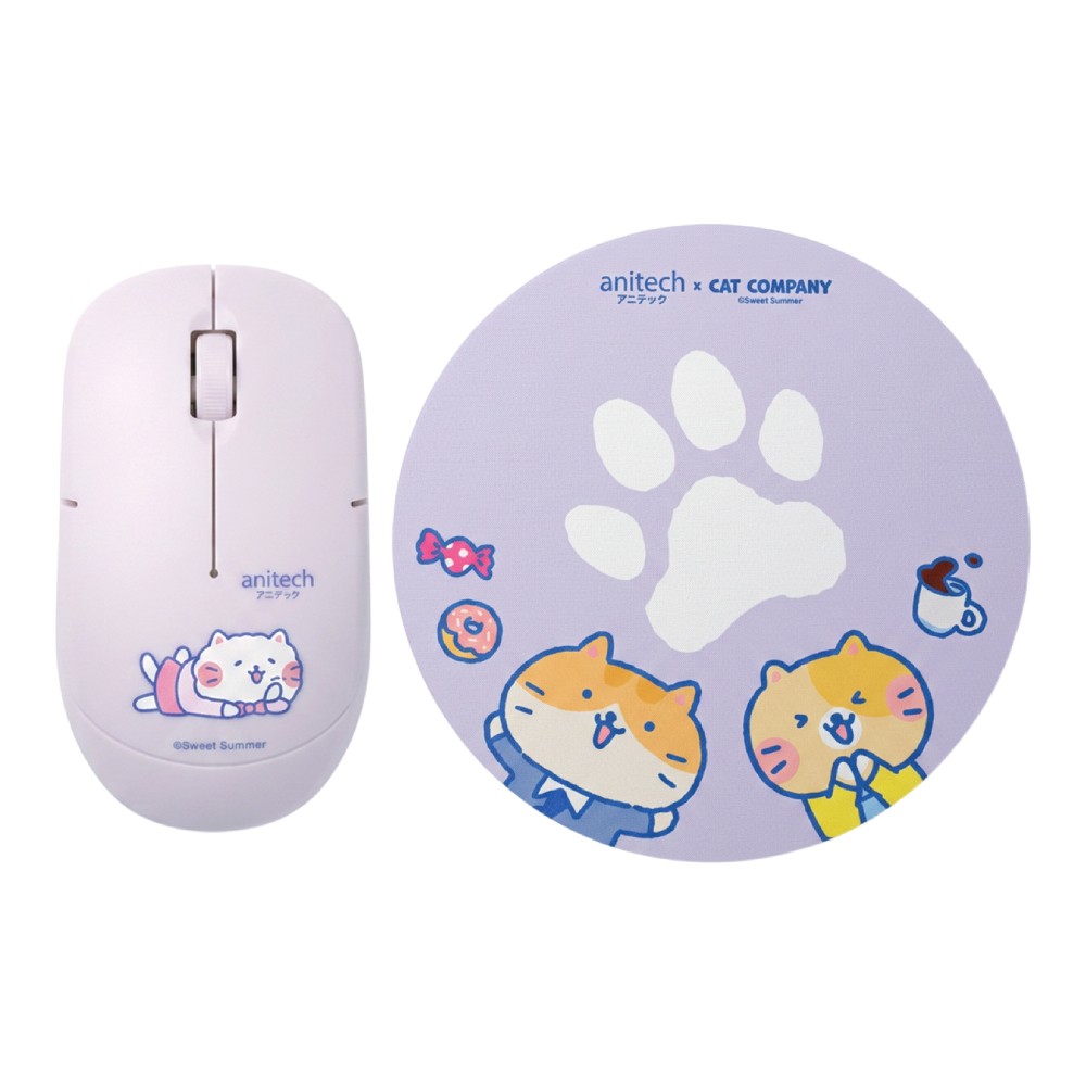 เมาส์ไร้สาย+แผ่นรองเมาส์ Anitech Cat Company (Cat-WMP01-PU) Purple