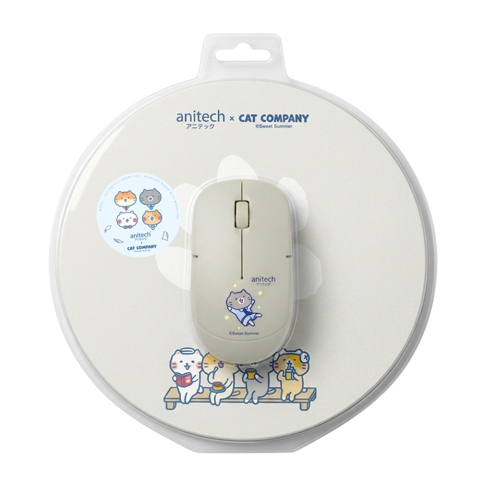 เมาส์ไร้สาย+แผ่นรองเมาส์ Anitech Cat Company (Cat-WMP01-GY) Gray