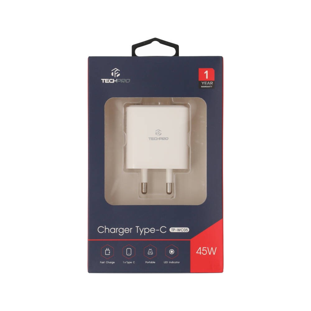 อะแดปเตอร์ TECHPRO Wall USB Charger 1 USB-C (PD45W) TP-WC05 White