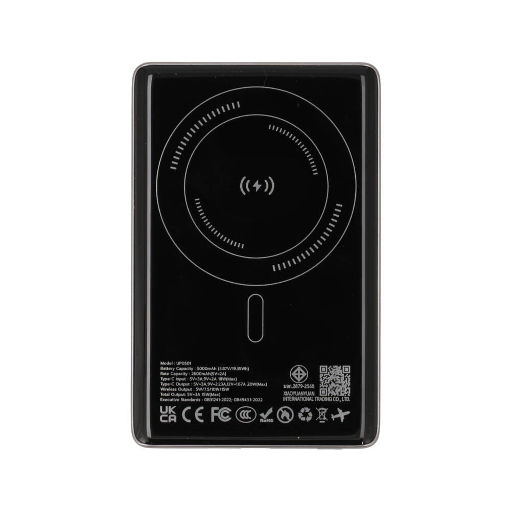 พาวเวอร์แบงค์ TECHPRO 5000 mAh Super Slim Magnet Wireless/Type-C (CCC) Black