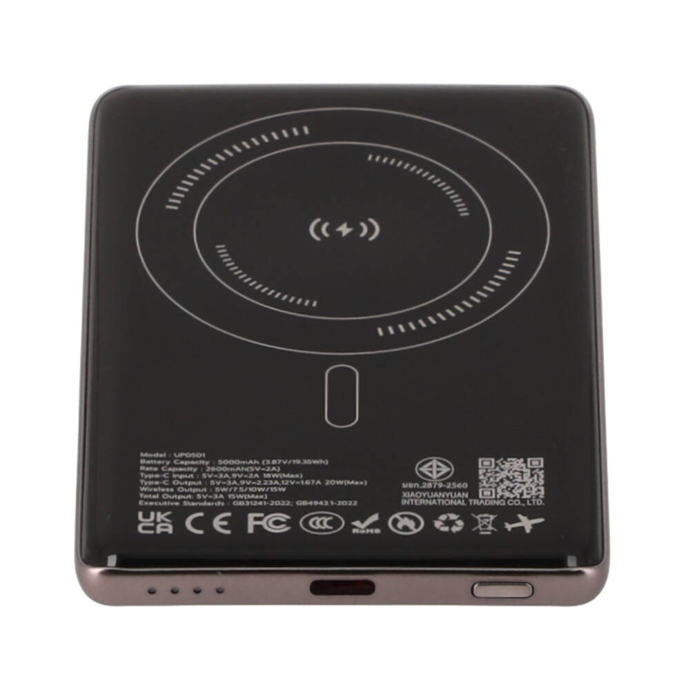 พาวเวอร์แบงค์ TECHPRO 5000 mAh Super Slim Magnet Wireless/Type-C (CCC) Black