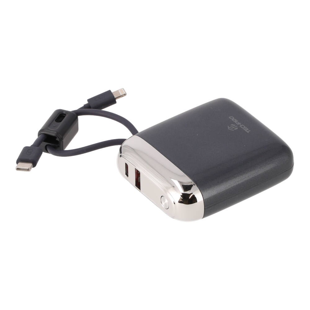 พาวเวอร์แบงค์ TECHPRO 10000 mAh Built-In Cable 22.5W UP1001 (CCC) Navy Blue