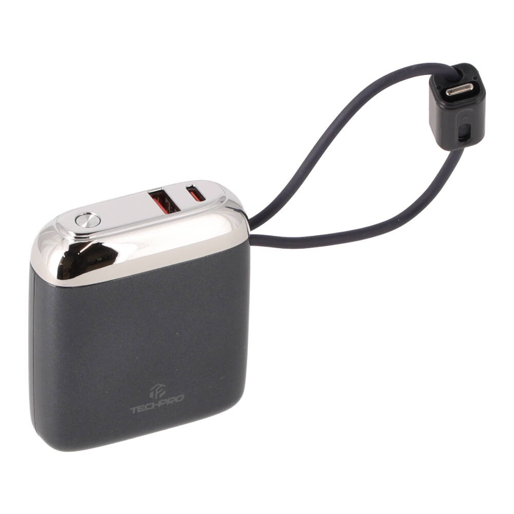 พาวเวอร์แบงค์ TECHPRO 10000 mAh Built-In Cable 22.5W UP1001 (CCC) Navy Blue