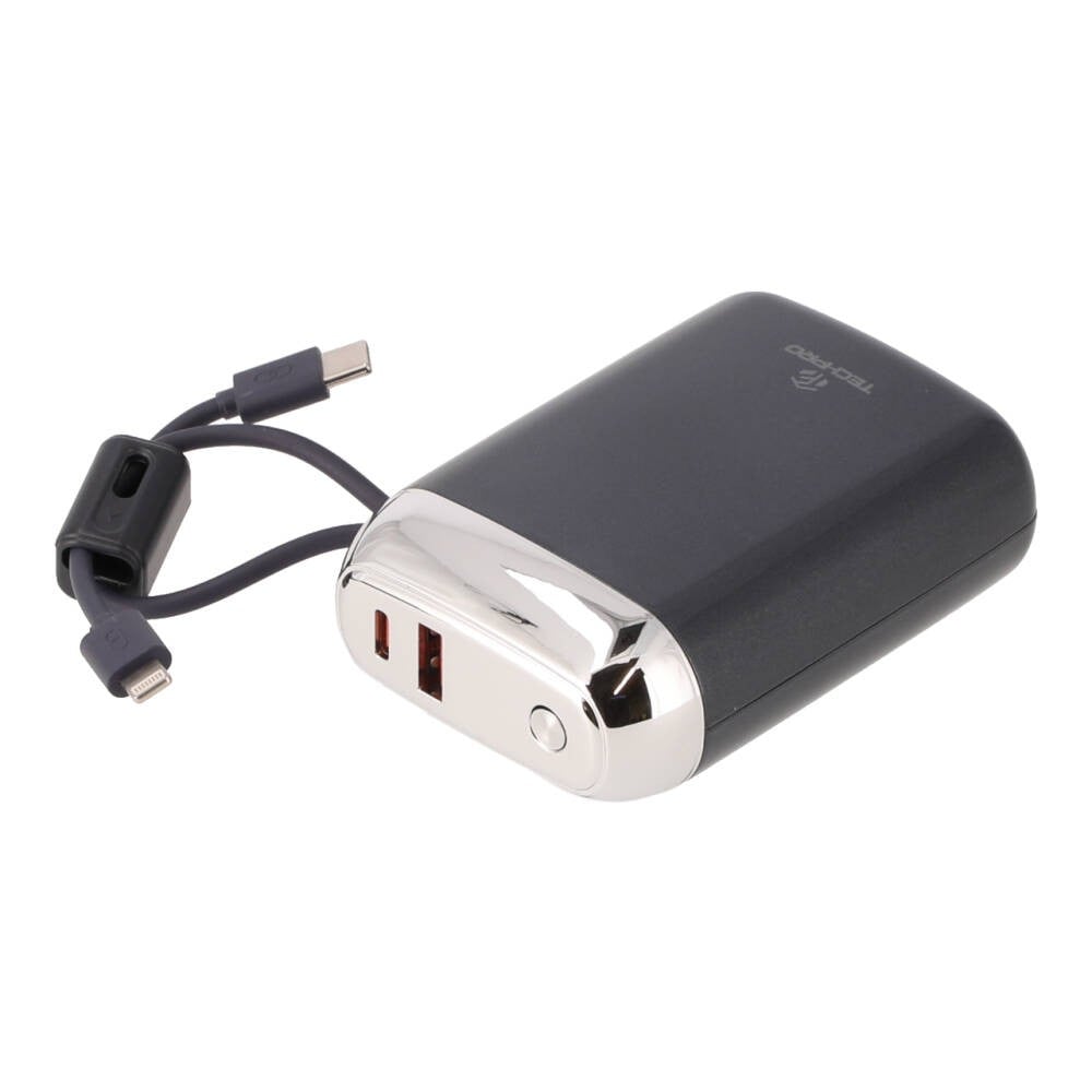 พาวเวอร์แบงค์ TECHPRO 20000 mAh Built-In Cable 22.5W 1076-2D (CCC) Navy Blue
