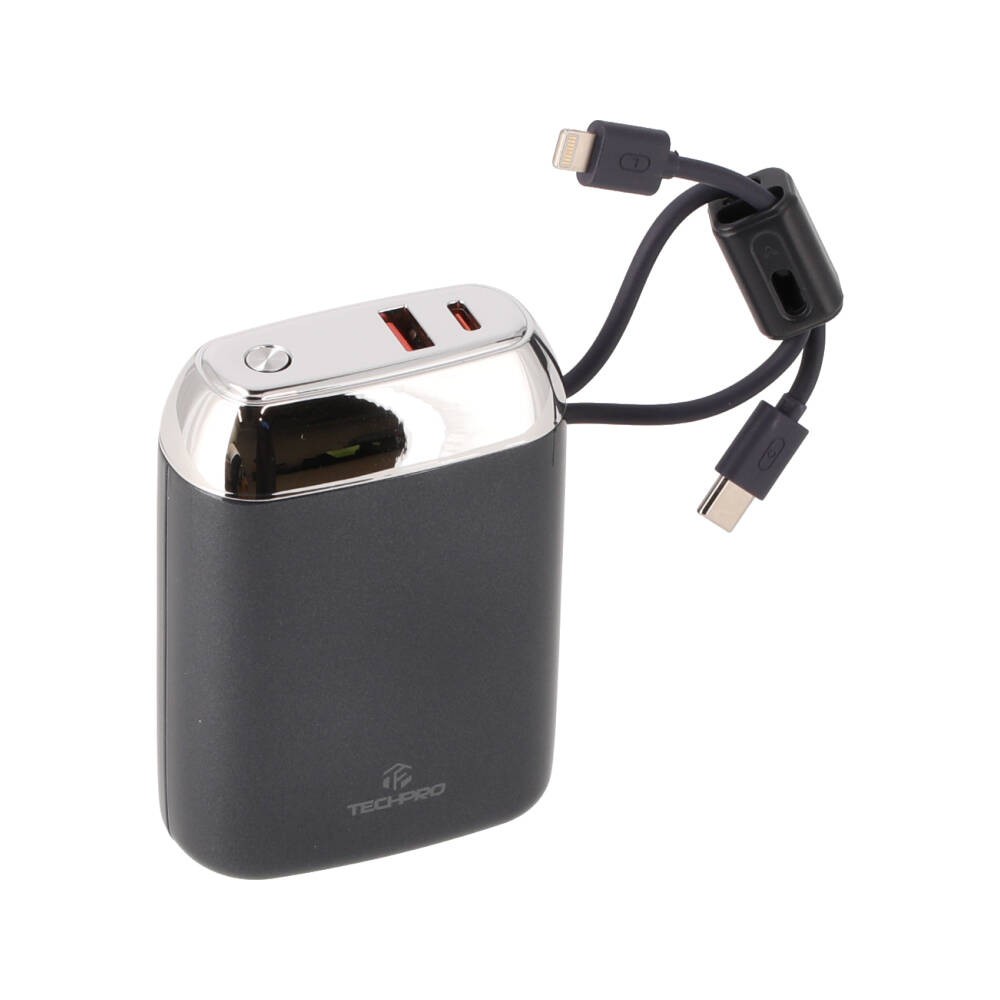 พาวเวอร์แบงค์ TECHPRO 20000 mAh Built-In Cable 22.5W 1076-2D (CCC) Navy Blue