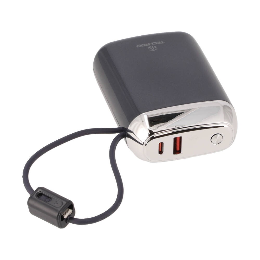 พาวเวอร์แบงค์ TECHPRO 20000 mAh Built-In Cable 22.5W 1076-2D (CCC) Navy Blue