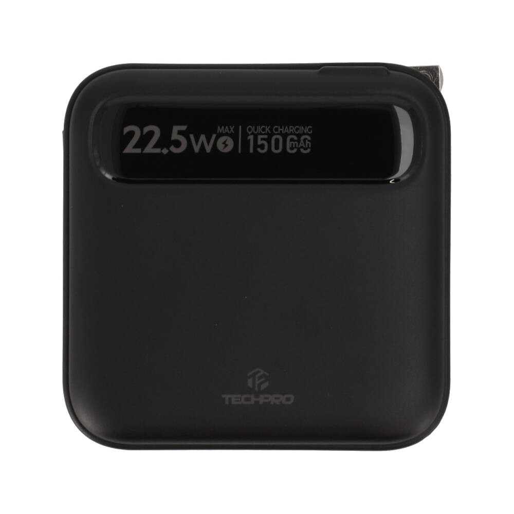 พาวเวอร์แบงค์ TECHPRO 15,000 mAh Built-In Cable 3-in-1 22.5W UP1501 (CCC) Black