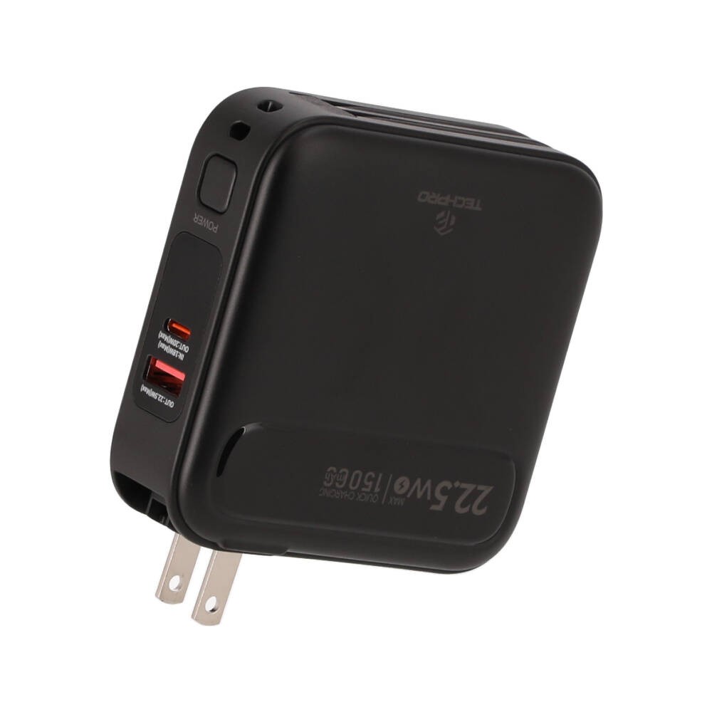 พาวเวอร์แบงค์ TECHPRO 15,000 mAh Built-In Cable 3-in-1 22.5W UP1501 (CCC) Black