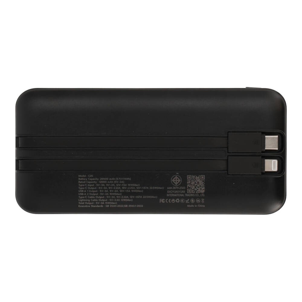 พาวเวอร์แบงค์ TECHPRO 20,000 mAh Built in Cable 22.5W C20 (CCC) Black
