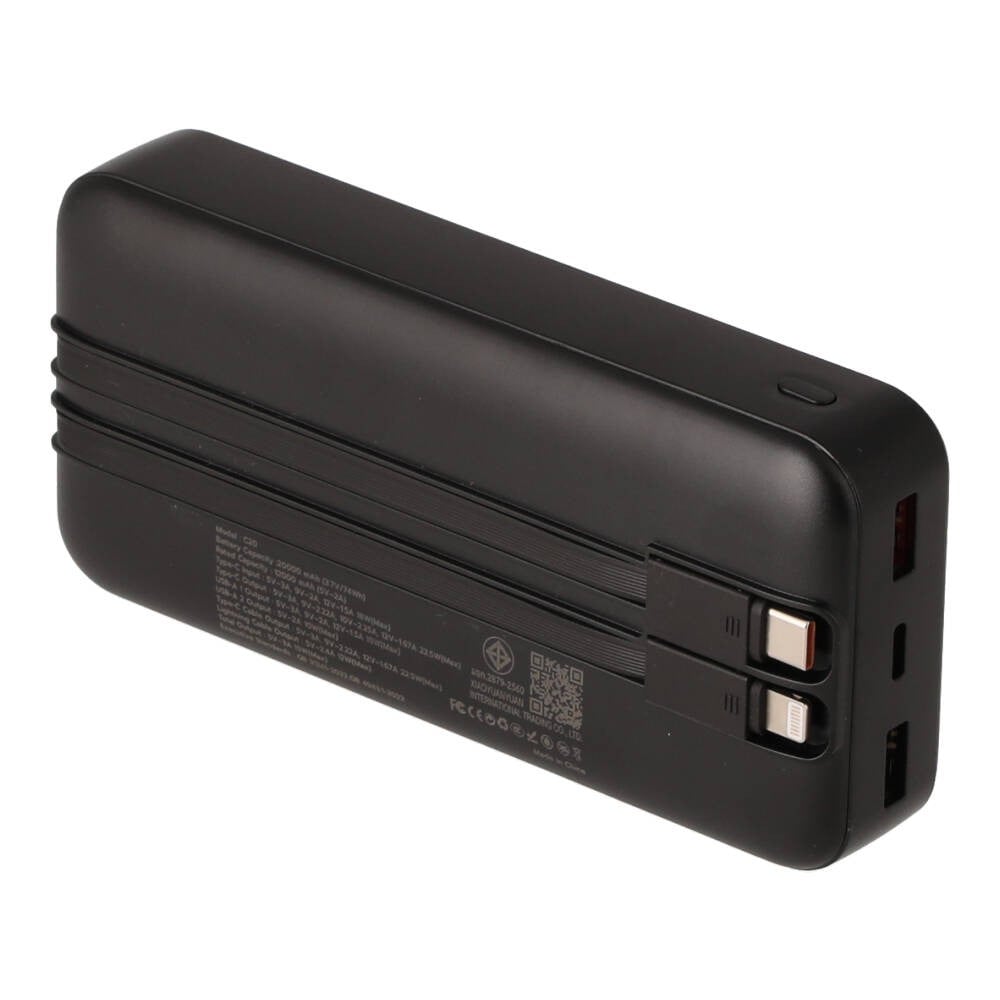 พาวเวอร์แบงค์ TECHPRO 20,000 mAh Built in Cable 22.5W C20 (CCC) Black