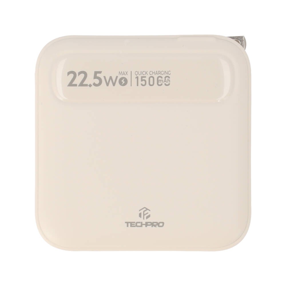 พาวเวอร์แบงค์ TECHPRO 15,000 mAh Built-In Cable 3-in-1 22.5W UP1501 (CCC) Cream