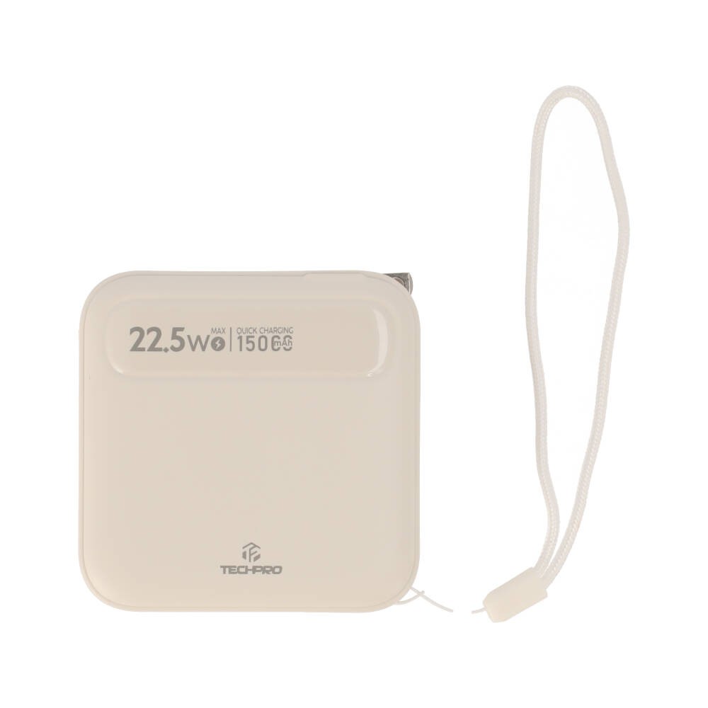 พาวเวอร์แบงค์ TECHPRO 15,000 mAh Built-In Cable 3-in-1 22.5W UP1501 (CCC) Cream