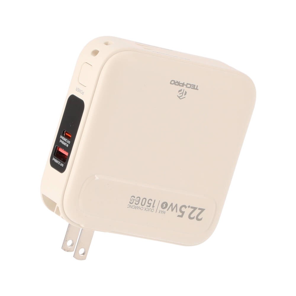 พาวเวอร์แบงค์ TECHPRO 15,000 mAh Built-In Cable 3-in-1 22.5W UP1501 (CCC) Cream