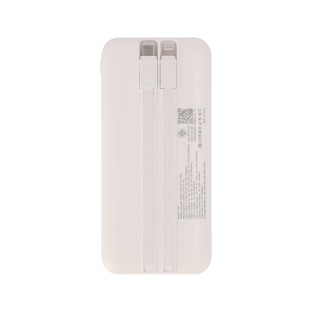 พาวเวอร์แบงค์ TECHPRO 20,000 mAh Built in Cable 22.5W C20 (CCC) White